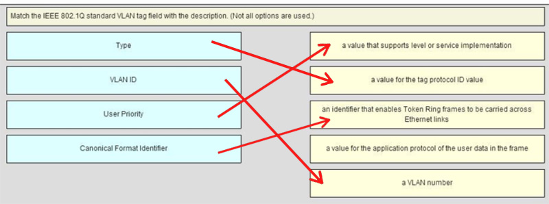 Ans of Match the IEEE 8021Q standard VLAN tag field in the description