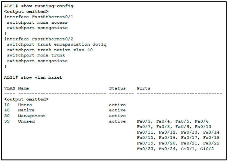 Interface Fa0-1 is connected to a PC Fa0-2 is a trunk link to another switch