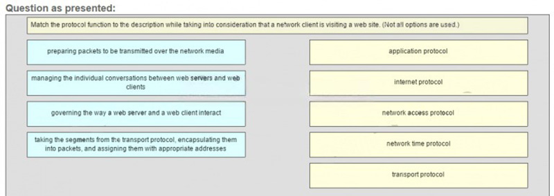 Match the protocol function to the description while taking into consideration that a network client is visiting a web site