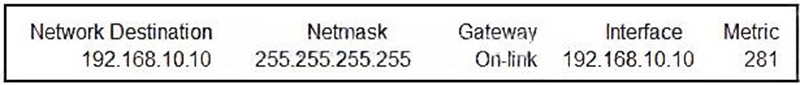 The column one heading is Network Destination and the value is 192.168.10.10