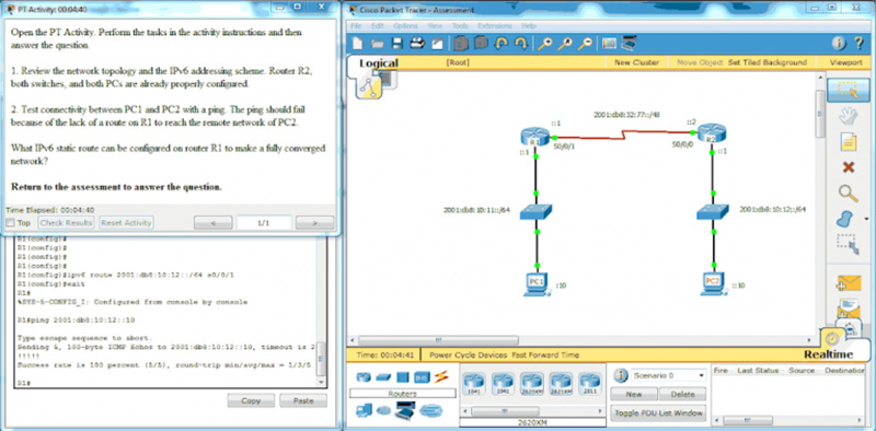 What IPv6 static route can be configured on router R1 to make a fully converged network