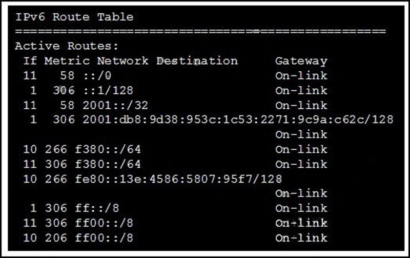 What is the link-local IPv6 address of the local computer shown based on the output of the netstat -r command