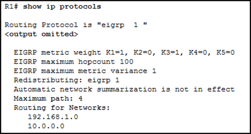 A network administrator issues the show ip protocols command