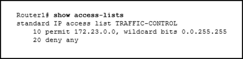 A network administrator needs to add an ACE to the TRAFFIC-CONTROL ACL that will deny IP traffic from the subnet 1722316020