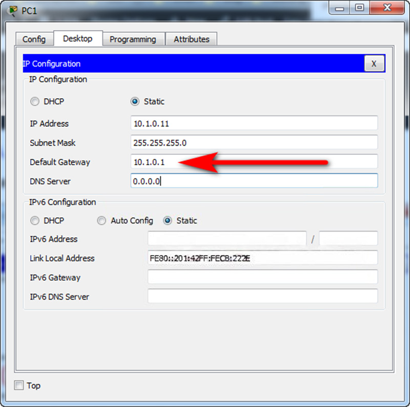 Additional Default Gateway IP 10101 for PCs E2-1 & E1