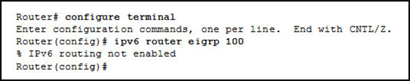 An administrator attempts to configure EIGRP for IPv6 on a router and receives the error message that is shown