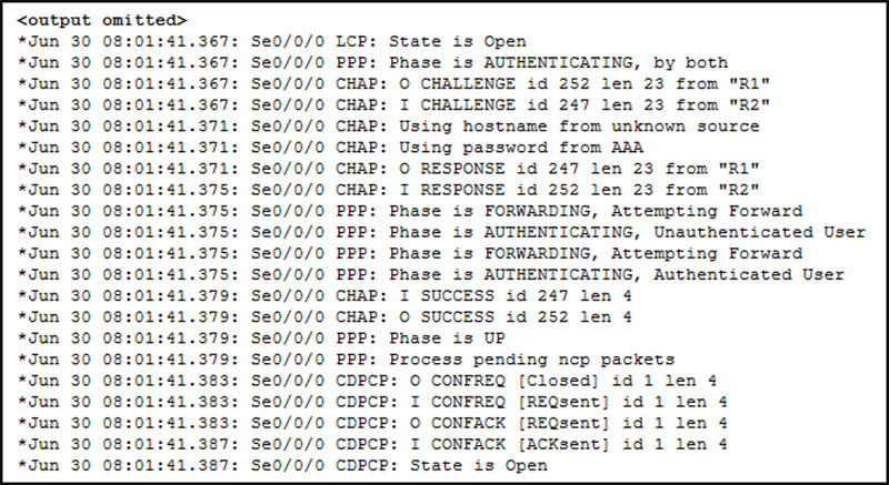 Based on the debug command output that is shown, which statement is true of the operation of PPP