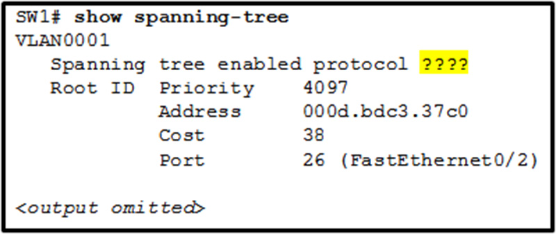 If the switch has been configured for PVST+ mode, what command output would replace the question marks