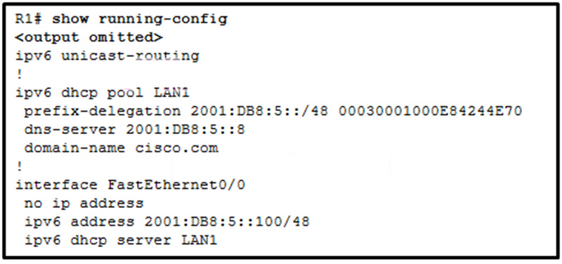 The users on the LAN network of R1 cannot receive an IPv6 address from the configured stateful DHCPv6 server