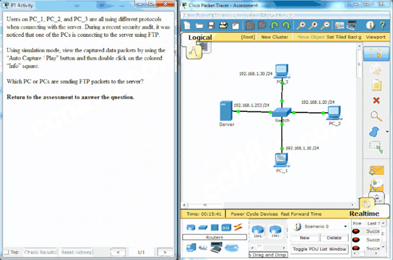 Which PC or PCs are sending FTP packets to the server