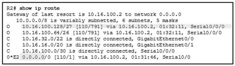 Which highlighted value represents a specific destination network in the routing table