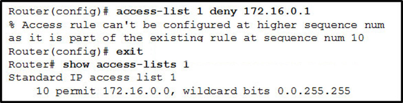 A router has an existing ACL that permits all traffic from the 172100 network